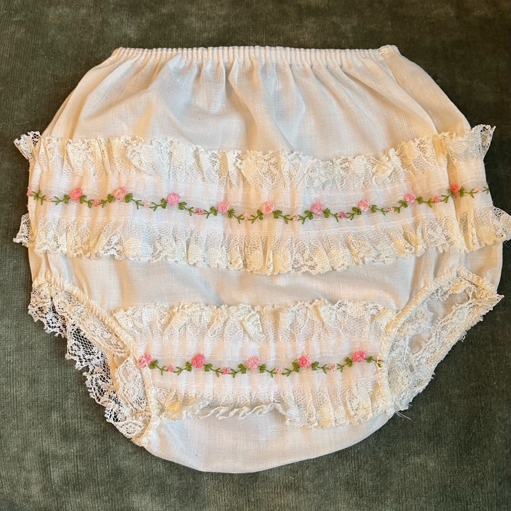 Vintage Lace Trimmed Baby Girl Bloomers Lace and pink flowers